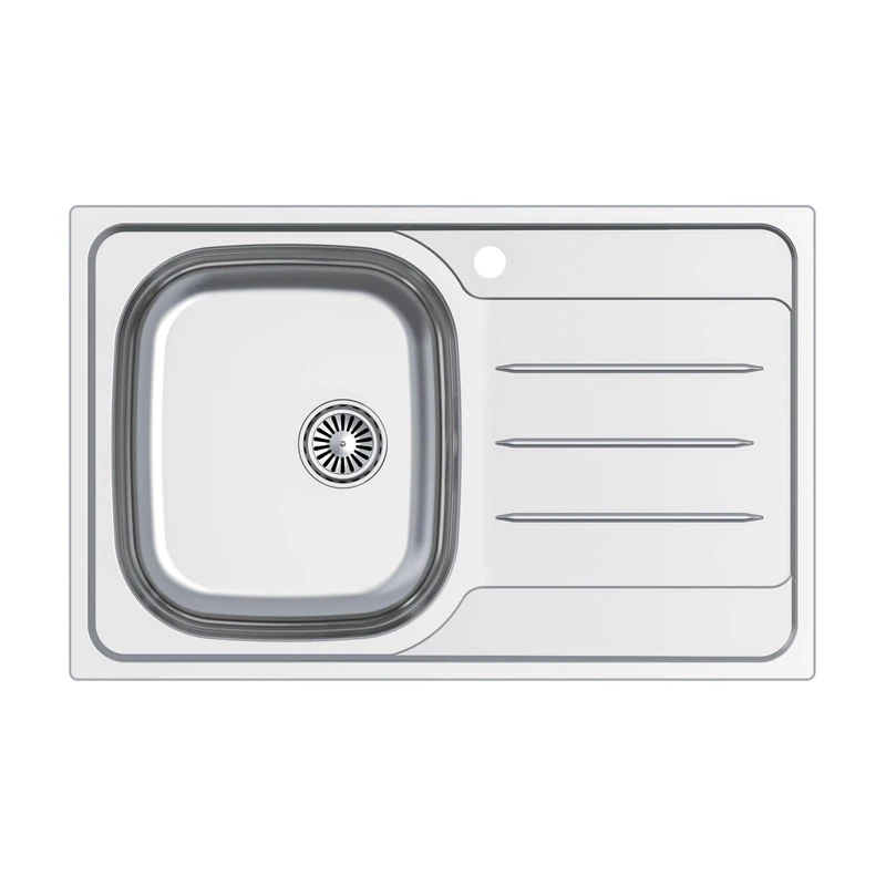 Edesa Kitchen Sink on Countertop 1 Square Basin 1 Drainer Weathervane SE 79 cm 77 x 48 cm Stainless Steel Depth 18 cm Absorbent Bottom Accessories Included Grey