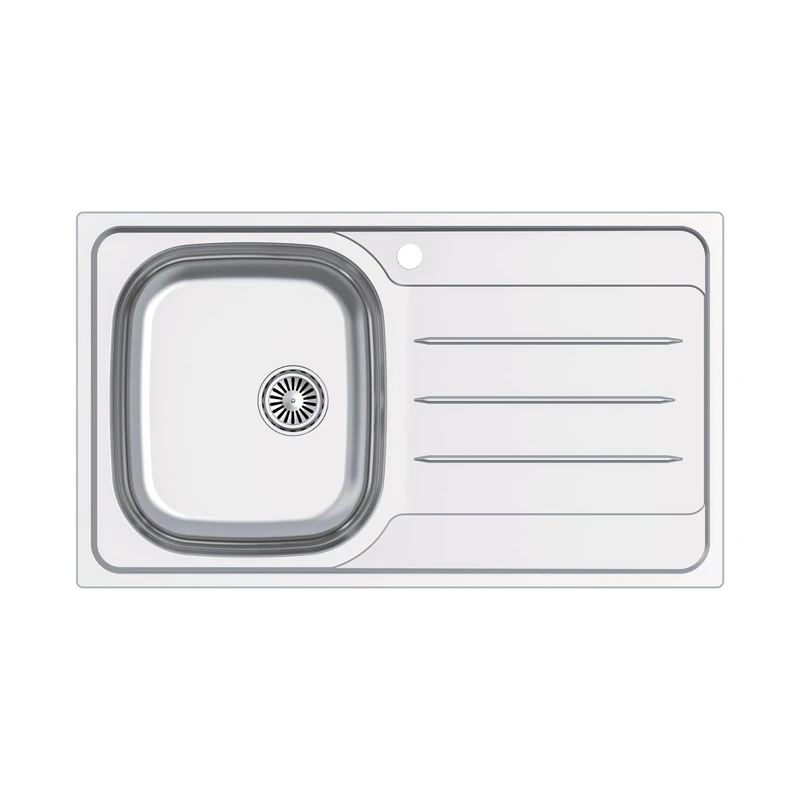 Edesa Kitchen Sink with Drainer 1 Bowl Veleta SE 86 x 50 cm Over Countertop Depth 18 cm Base Absorbent Bottom Accessories Included Grey Stainless Steel