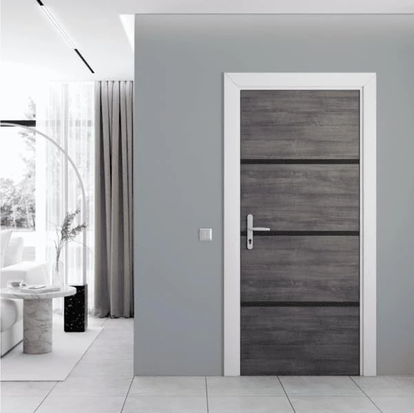 Nordlinger Pro Door Renovation Kit – 890531 – FSC Mixed Wood 70% – Agate Grey – Black Profiles – Iron-On – Home Decoration - Image 1