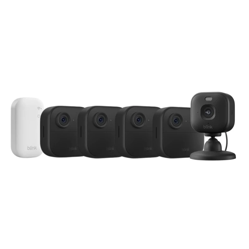 Blink Outdoor 4 camera (newest gen)+ Blink Mini 2K+ Black (newest gen) – Wireless HD smart security camera, two-year battery life, enhanced motion detection - 4 camera system with Sync Module Core incl. - IP65