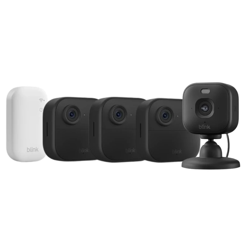 Blink Outdoor 4 camera (newest gen)+ Blink Mini 2K+ Black (newest gen) – Wireless HD smart security camera, two-year battery life, enhanced motion detection - 3 camera system with Sync Module Core incl. - IP65