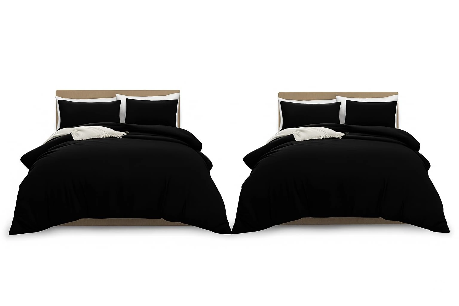 MOONLIGHT20015 Double Duvet Cover Set Pack of 2 Black Solid Soft Pre-Washed Double Bedding Duvet Cover Sets with 2 Matching Pillowcases