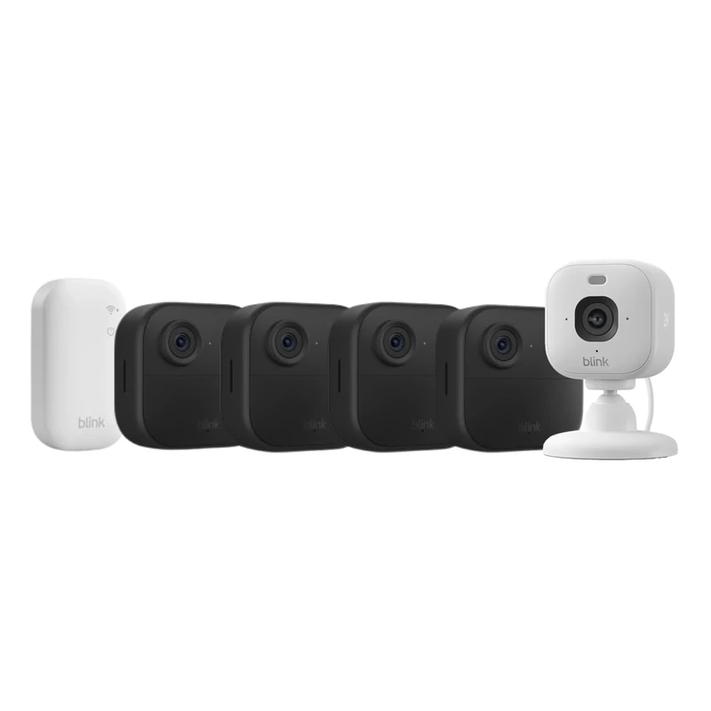 Blink Outdoor 4 camera (newest gen)+ Blink Mini 2K+ White (newest gen) – Wireless HD smart security camera, two-year battery life, enhanced motion detection - 4 camera system with Sync Module Core incl. - IP65
