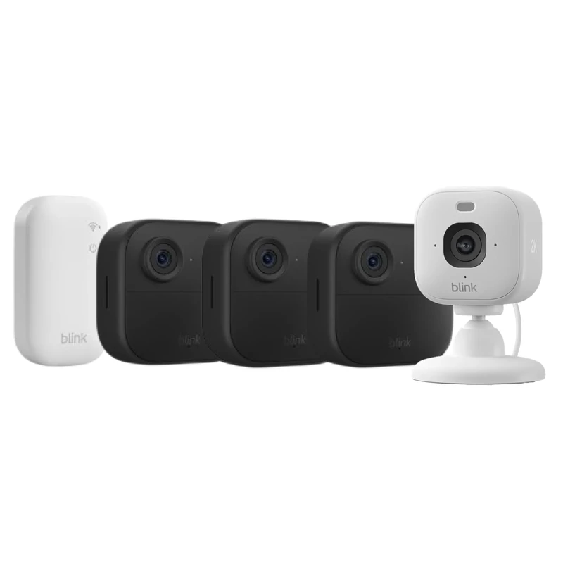 Blink Outdoor 4 camera (newest gen)+ Blink Mini 2K+ White (newest gen) – Wireless HD smart security camera, two-year battery life, enhanced motion detection - 3 camera system with Sync Module Core incl. - IP65
