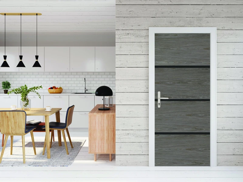 Nordlinger Pro Door Renovation Kit – 890549 – FSC Mixed Wood 70% – Oak Greige – Unglued – Black Profiles – Interior Renovation - Image 1