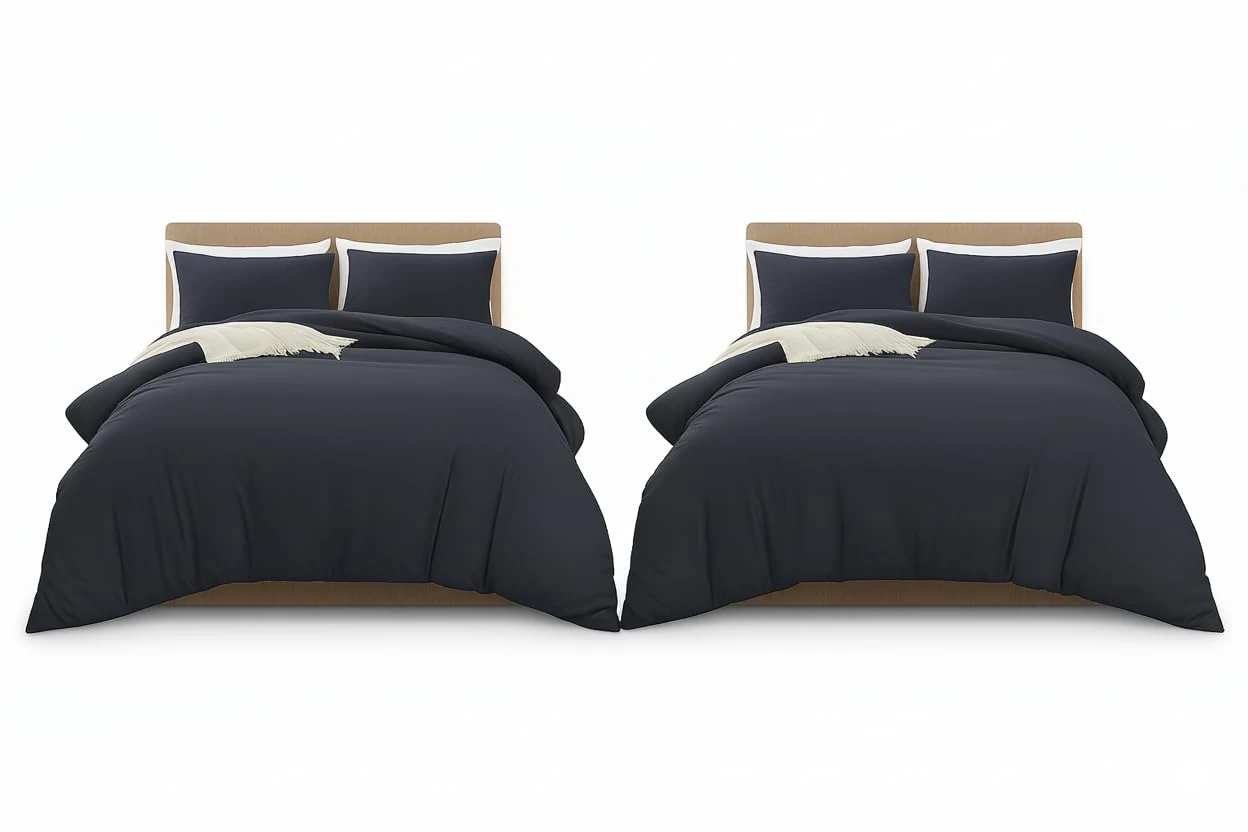 MOONLIGHT20015 Double Duvet Cover Set Pack of 2 Charcoal Solid Soft Pre-Washed Double Bedding Duvet Cover Sets with 2 Matching Pillowcases