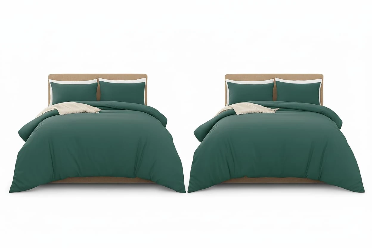 MOONLIGHT20015 Double Duvet Cover Set Pack of 2 Emerald Solid Soft Pre-Washed Double Bedding Duvet Cover Sets with 2 Matching Pillowcases