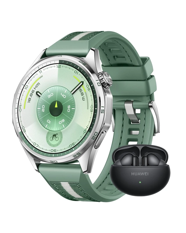 HUAWEI WATCH GT 6 46mm Green + FreeBuds 6i Black, AMOLED Touchscreen, up to 21 days battery life, Cycling, 100+ Sports Mode, iOS & Android Compatible, Emotional Wellbeing