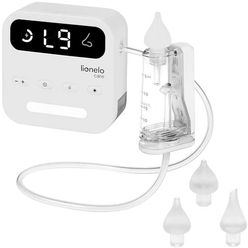 LIONELO BabyAir Flow Wireless Electric Baby Nasal Aspirator, 9 Suction Levels, 3 Tips, Night Light, Rechargeable Battery, High Power, USB-C Charging