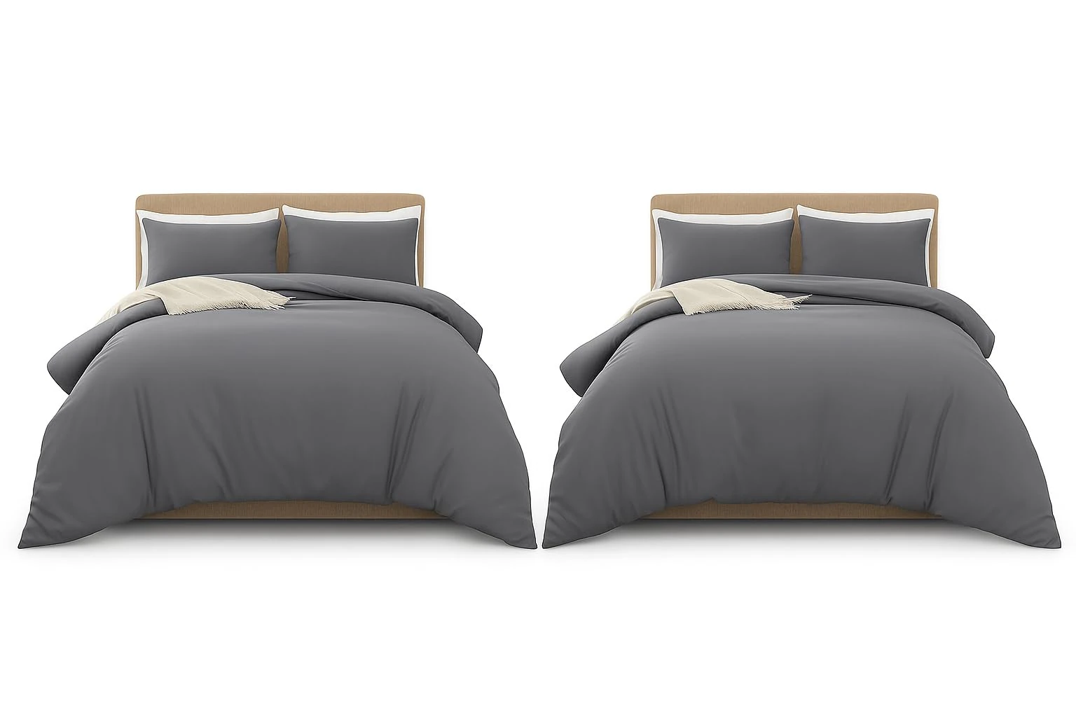 MOONLIGHT20015 King Duvet Cover Set Pack of 2 Grey Solid Soft Pre-Washed King Bedding Duvet Cover Sets with 2 Matching Pillowcases