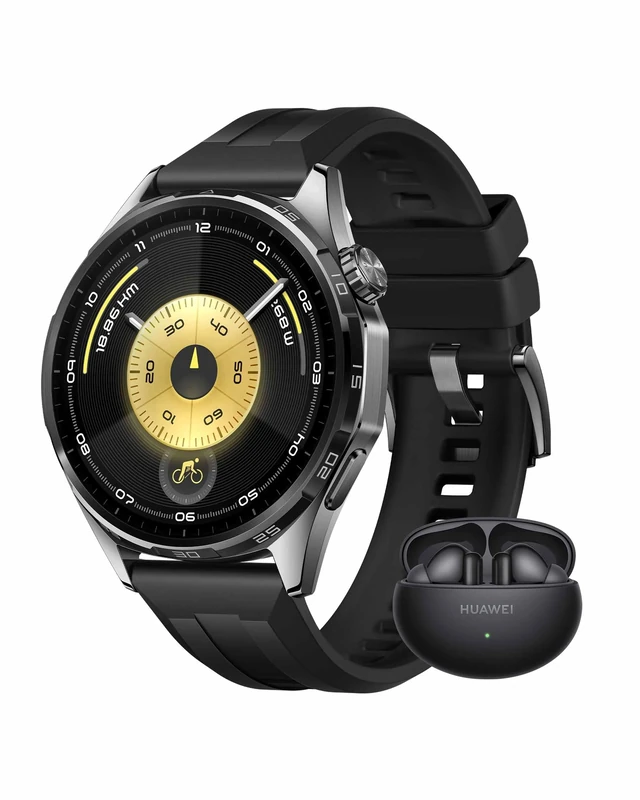 HUAWEI WATCH GT 6 46mm Black + FreeBuds 6i Black, AMOLED Touchscreen, up to 21 days battery life, Cycling, 100+ Sports Mode, iOS & Android Compatible, Emotional Wellbeing