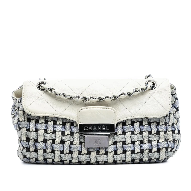 Chanel Pre-Loved Tweed And Calfskin Woven Single Flap Shoulder Bag