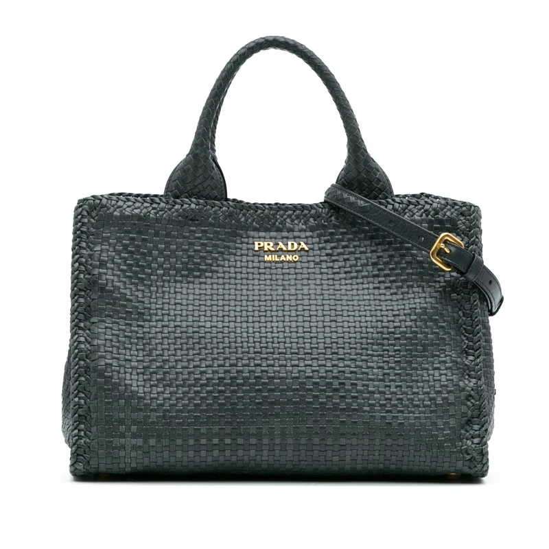 Prada Pre-Loved Goatskin Woven Madras Satchel