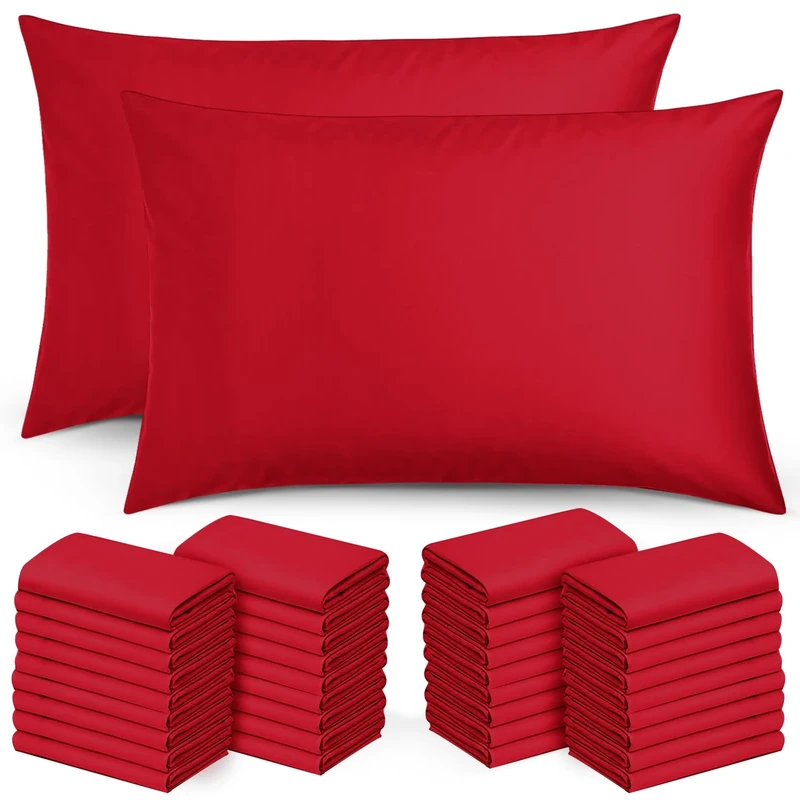 Moonlight Bedding Pillow Cases 50 Pack – Red Pillowcases Envelope Closure Super Soft Brushed Microfiber Standard House Wife Pillow Covers, (50 X 75 CM)