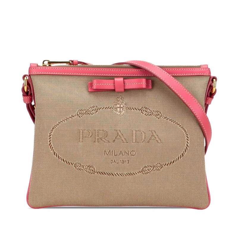 Prada Pre-Loved Canvas Canapa Logo Bow Crossbody Bag