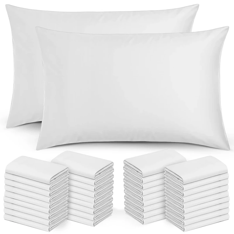 Moonlight Bedding Pillow Cases 50 Pack – White Pillowcases Envelope Closure Super Soft Brushed Microfiber Standard House Wife Pillow Covers, (50 X 75 CM)