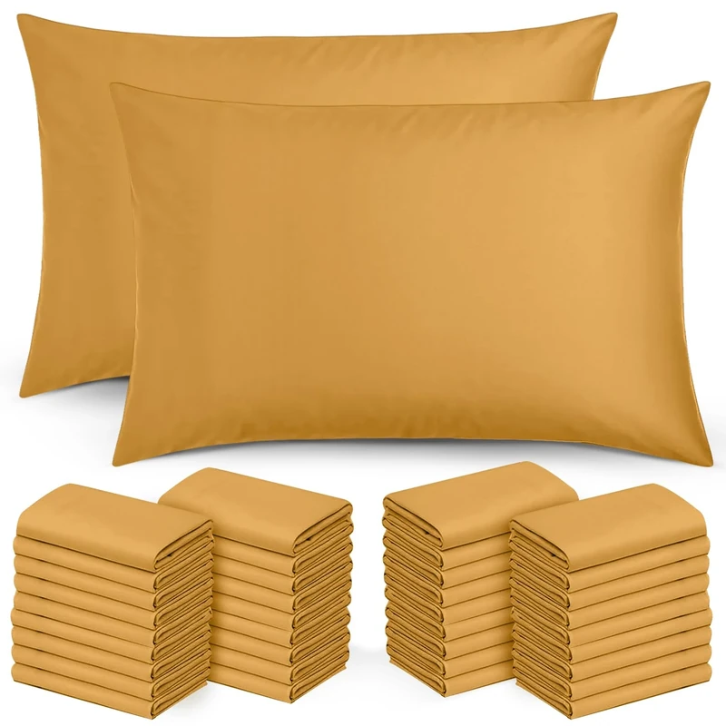 Moonlight Bedding Pillow Cases 50 Pack – Ochre Pillowcases Envelope Closure Super Soft Brushed Microfiber Standard House Wife Pillow Covers, (50 X 75 CM)