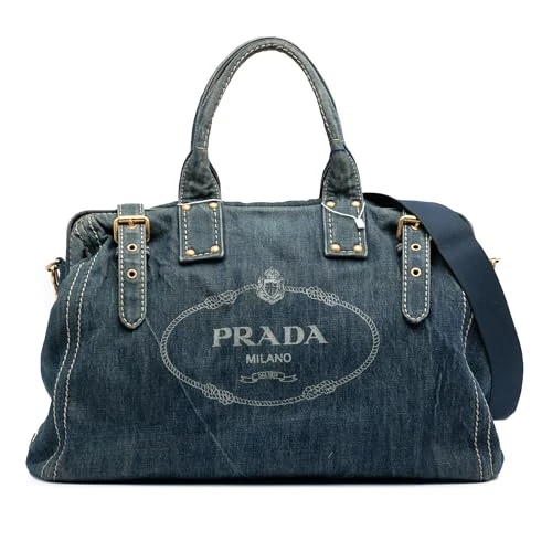Prada Pre-Loved Denim Canapa Logo Satchel Handbag - Image 1