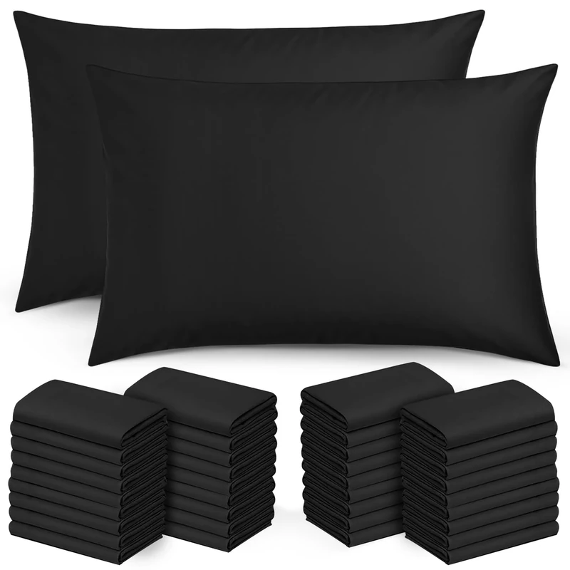 Moonlight Bedding Pillow Cases 50 Pack – Black Pillowcases Envelope Closure Super Soft Brushed Microfiber Standard House Wife Pillow Covers, (50 X 75 CM)