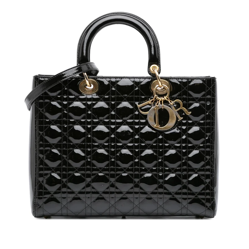Dior Pre-Loved Large Patent Cannage Lady Handbag