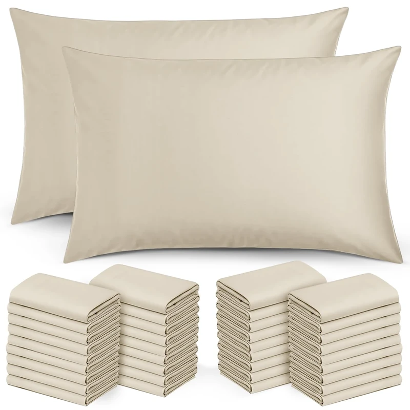 Moonlight Bedding Pillow Cases 50 Pack – Cream Pillowcases Envelope Closure Super Soft Brushed Microfiber Standard House Wife Pillow Covers, (50 X 75 CM)