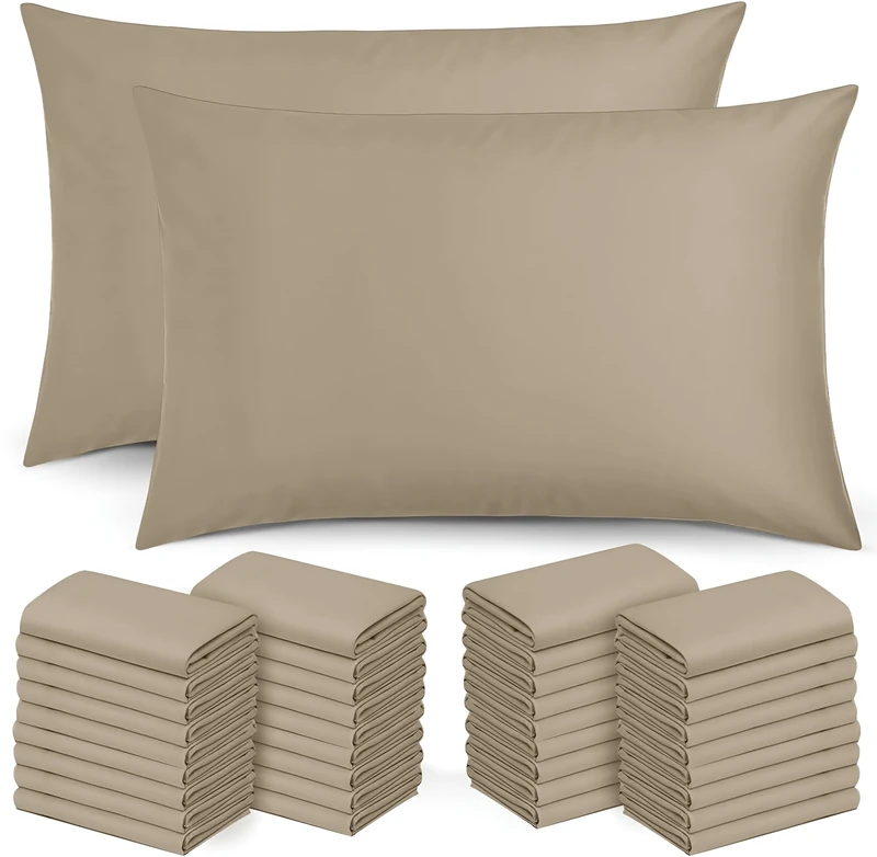 Moonlight Bedding Pillow Cases 50 Pack – Beige Pillowcases Envelope Closure Super Soft Brushed Microfiber Standard House Wife Pillow Covers, (50 X 75 CM