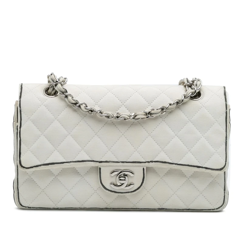 Chanel Pre-Loved Medium Classic Printed Grosgrain Double Flap Shoulder Bag