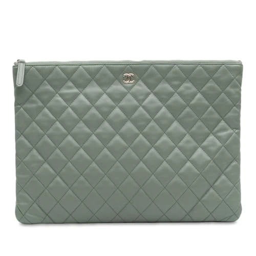 Chanel Pre-Loved Large Quilted Lambskin O Case Clutch