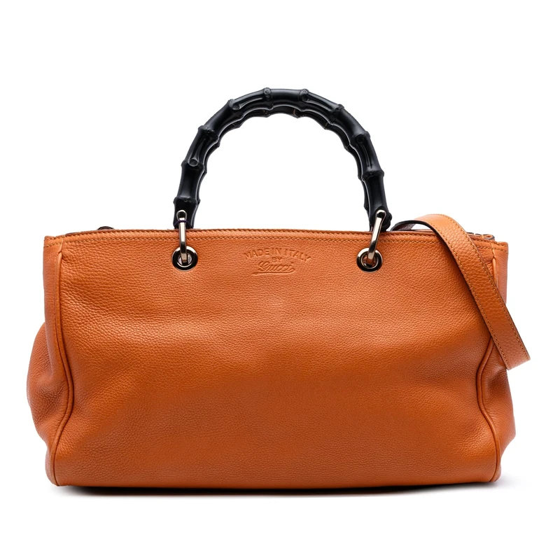 Gucci Pre-Loved Medium Calfskin Bamboo Shopper Satchel Handbag