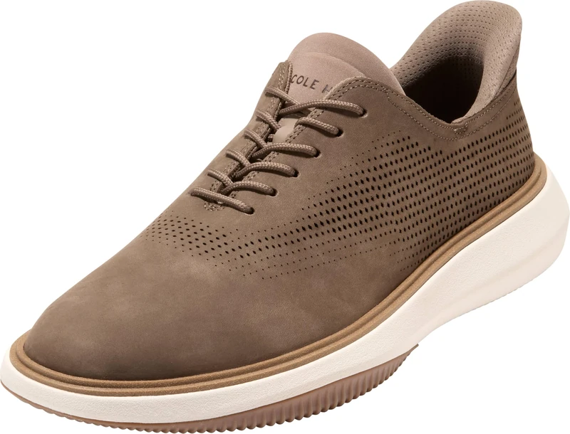 Cole Haan Men's Grand Phaze Laser Cut Quick-On Oxford, Truffle Nubuck/Irish Coffee/Ivory, 9-M UK
