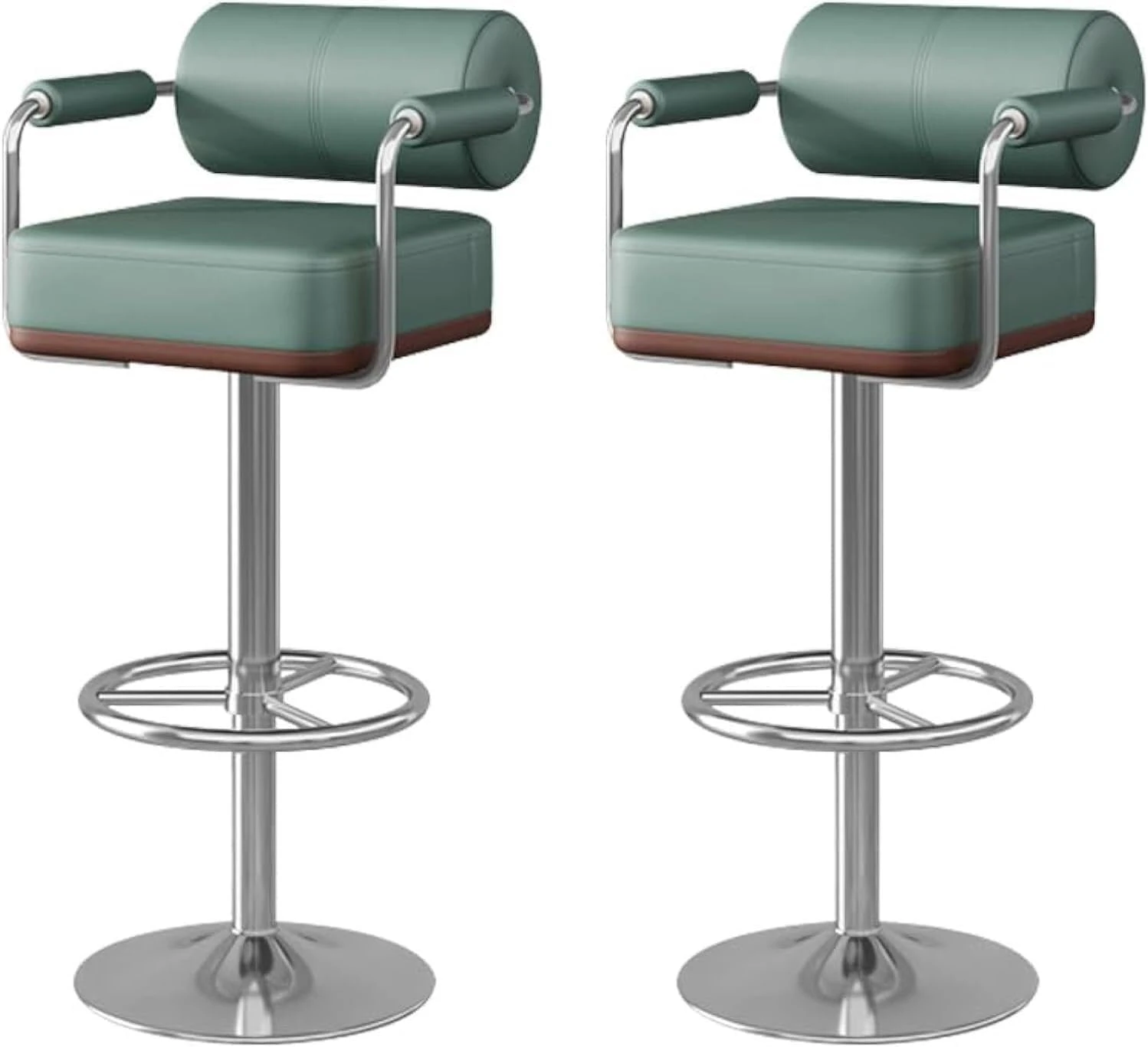 WBRSybUK Set Of 2 Bar Stools With Back And Footrest,Faux Leather Chair Adjustable Swivel,Counter Height Barstools For Kitchen Island Dining(Green,Silver feet)