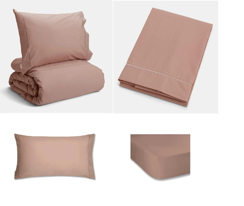 Plain Dyed Rose Tan Duvet Cover 160 x 220 + 50 x 80 cm + Sheet 180 x 280 + Pillowcase 50 x 80 + Fitted Sheet 90 x 200 cm - Image 1