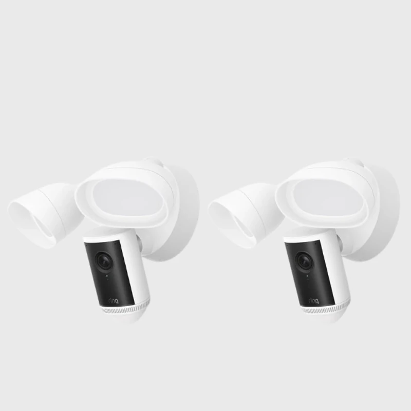 Ring Floodlight Cam Pro (2nd Gen) | Outdoor Security Camera with Retinal 4K, Low-Light Sight, 10x Enhanced Zoom, 2000 Lumen Floodlights & 85dB Siren | 30-day free trial of Ring Home Plan | 2 cameras, White