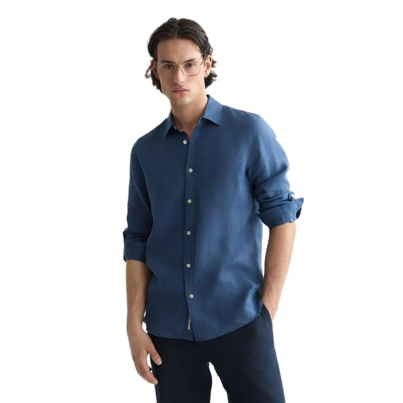 Scotch & Soda Men's Linen Shirt, Ensign Blue 410, M