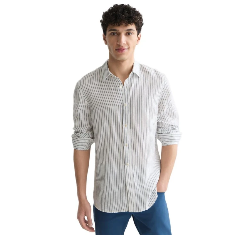 Scotch & Soda Men's Linen Shirt, Ensign Blue Stripe 410, L
