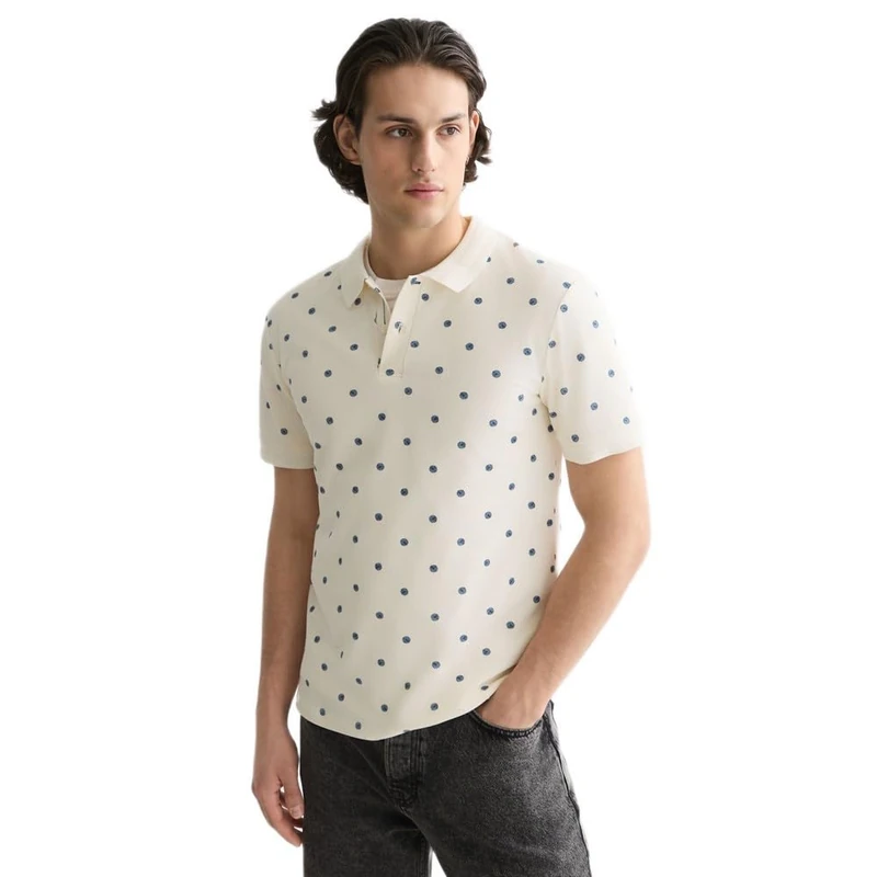 Scotch & Soda Men's All Over Print Polo Shirt, Tiles Stars Eggnog 270, L