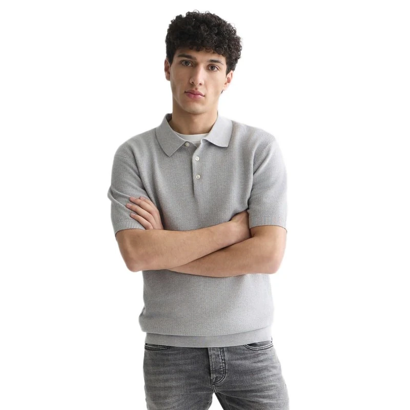Scotch & Soda Men's Knitted Polo Shirt, Grey Melange 050, M