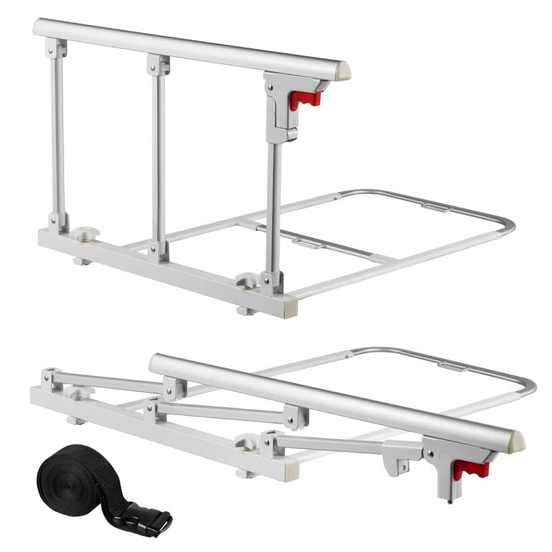 VEVOR Foldable Bed Rail for Elderly, 70 cm Bedside Assist Rail with Fixing Strap, Adjustable Height Pipe Bedside Cane, High-Strength Metal Senior Bed Bar, Hand Guard Grab Fits King, Queen, Full, Twin