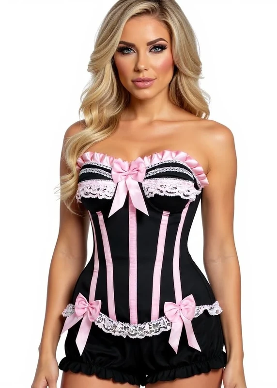 Daisy corsets womens Daisy Corsets Womens 2 Pc Burlesque Pink/Black Steel Boned Corset & Bloomers - Plus Size, Black/Pink, S