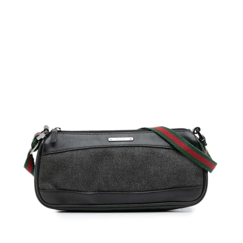 Gucci Pre-Loved Denim Web Shoulder Bag