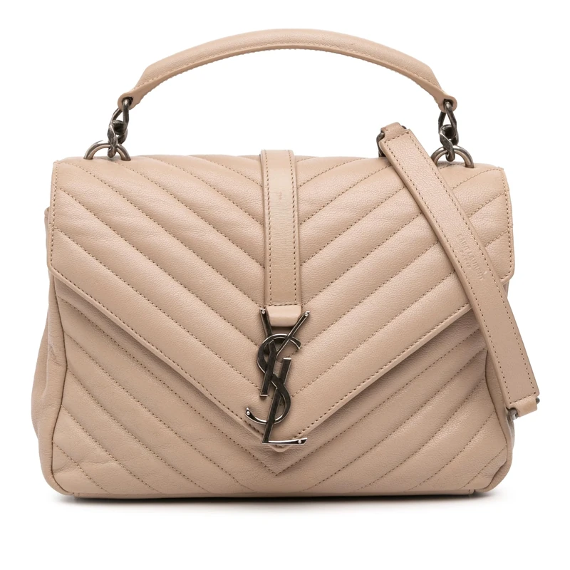 Yves Saint Laurent Pre-Loved Medium Monogram Chevron Sheepskin College Bag Satchel