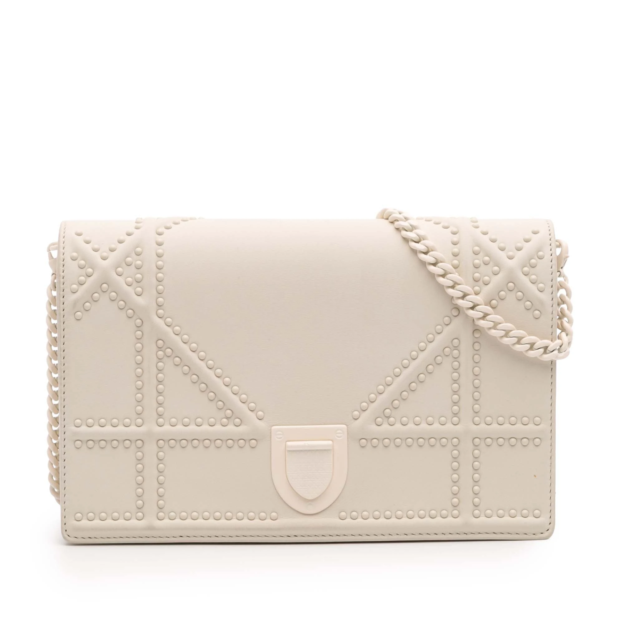 Pre-Loved Small Ultra Matte Studded Calfskin Diorama Wallet on Chain Handbag