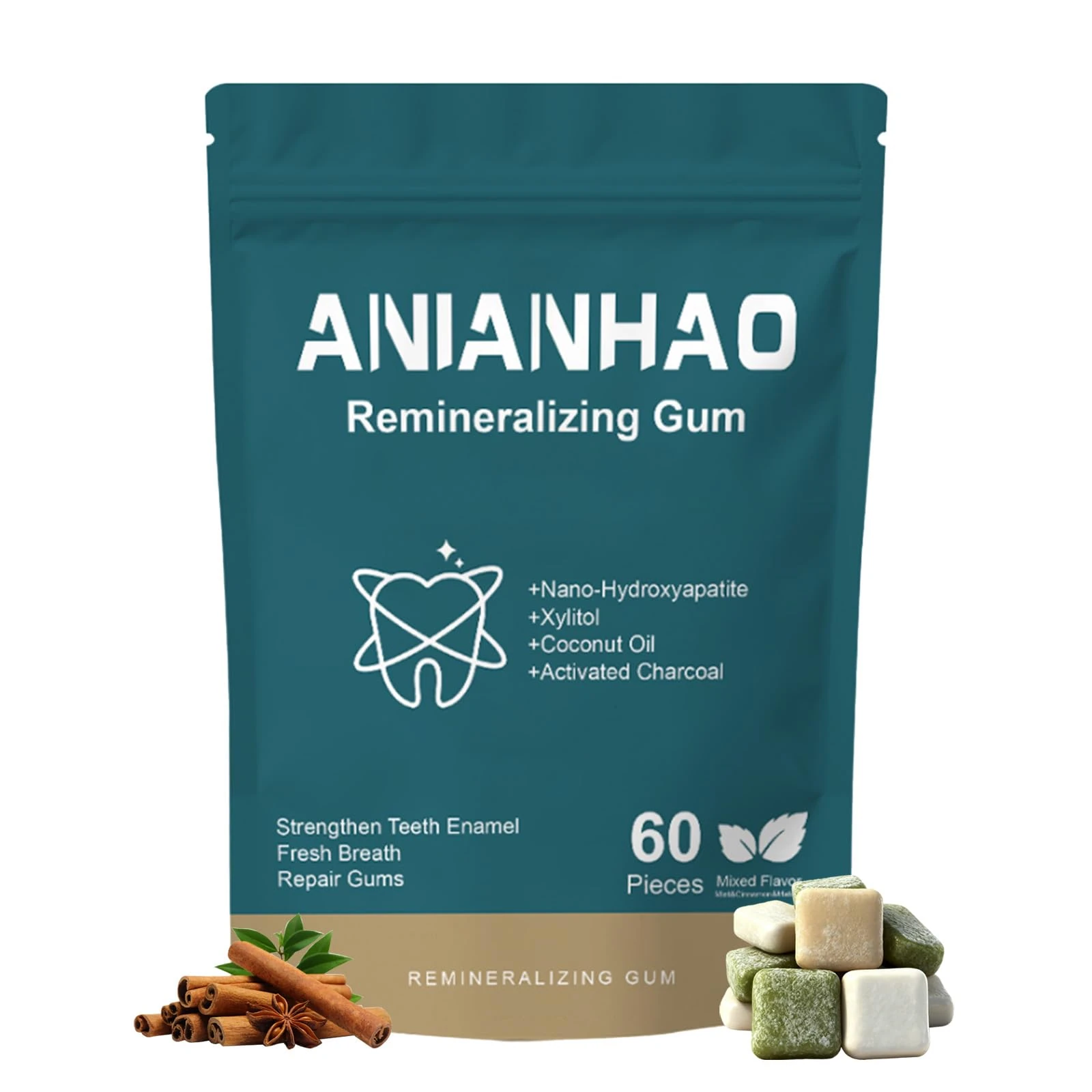 Remineralizing Gum Underbrush Remineralizing Chewing Gum with Nano-Hydroxyapatite & Xylitol – SugarFree Chewing Gum for Enamel Repair, Cavity Protection & Receding Gums – 60 Pieces