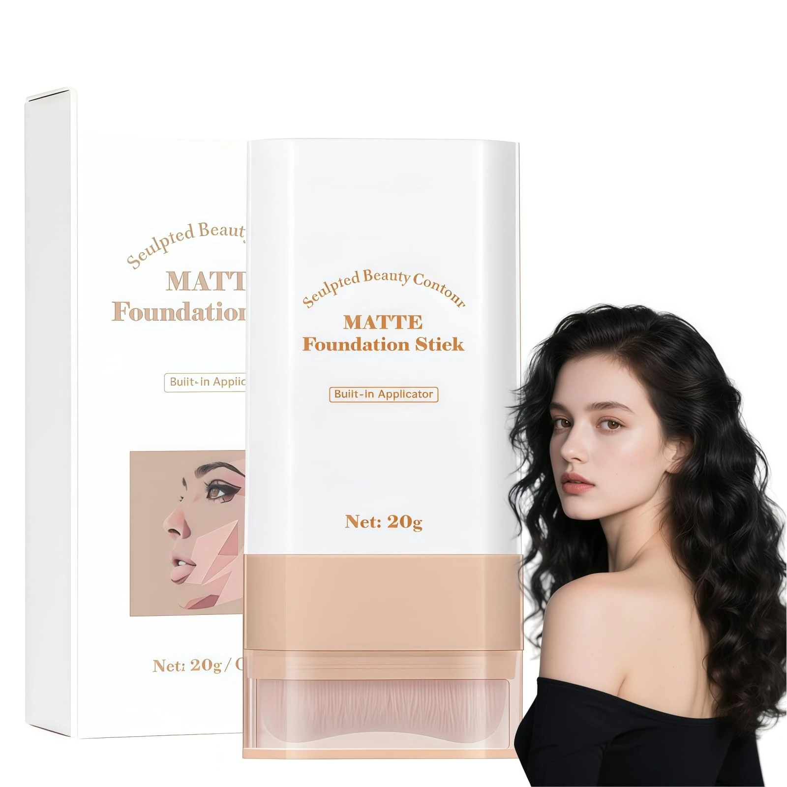 2-in-1 Colour Changing Foundation Stick with Brush, Waterproof & Sweat-Resistant Cream Foundation, Hydrating Full Coverage Concealer Balm, Matte Makeup Stick for Smooth Even Skin Tone (#2 Nature)