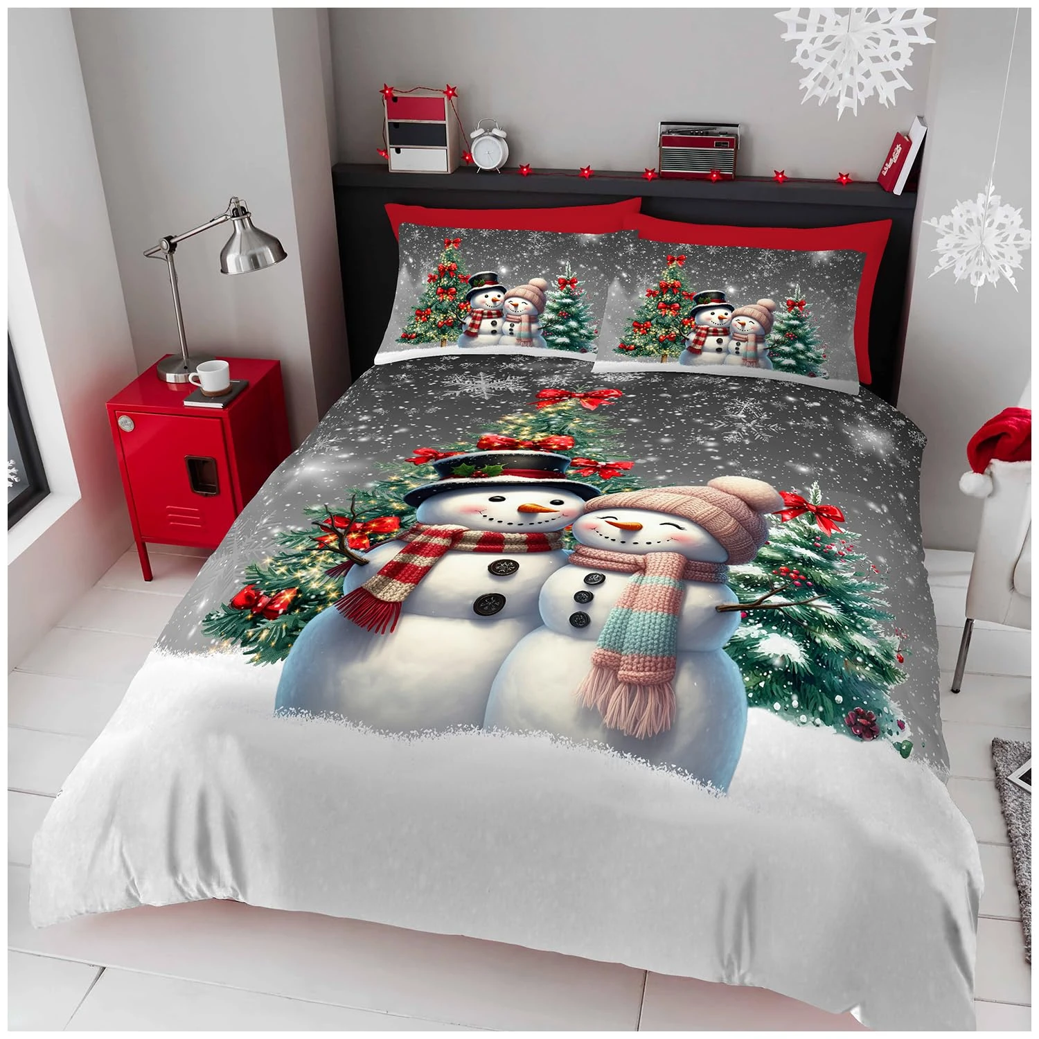 GC GAVENO CAVAILIA Xmas Snow Duvet Cover - Festive Christmas Double Bedding Set with Pillowcases - Soft Hypoallergenic Polyester Quilt Cover Bed Set (200x200 cm) - Easy Care Winter Bed Linen