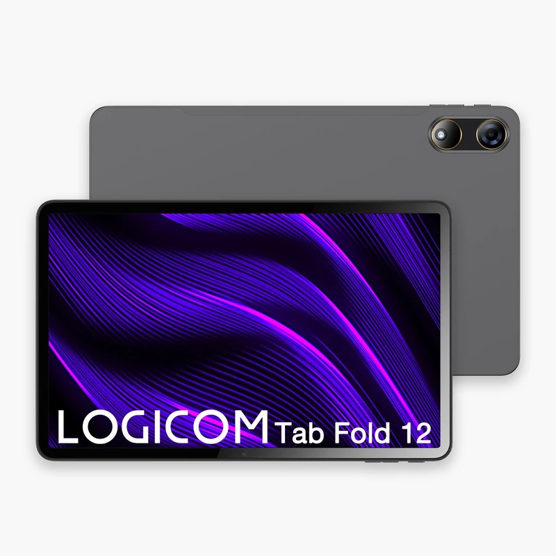 Logicom - Fold 12 - Android 15 Tablet - Gartuit Folio - 12 Inches - 2K - 6GB RAM - 128GB + 512GB - WiFi 6 - Octa-Core - USB C - 8MP and 5MP Cameras - 7000mAh Battery - Grey - Image 1
