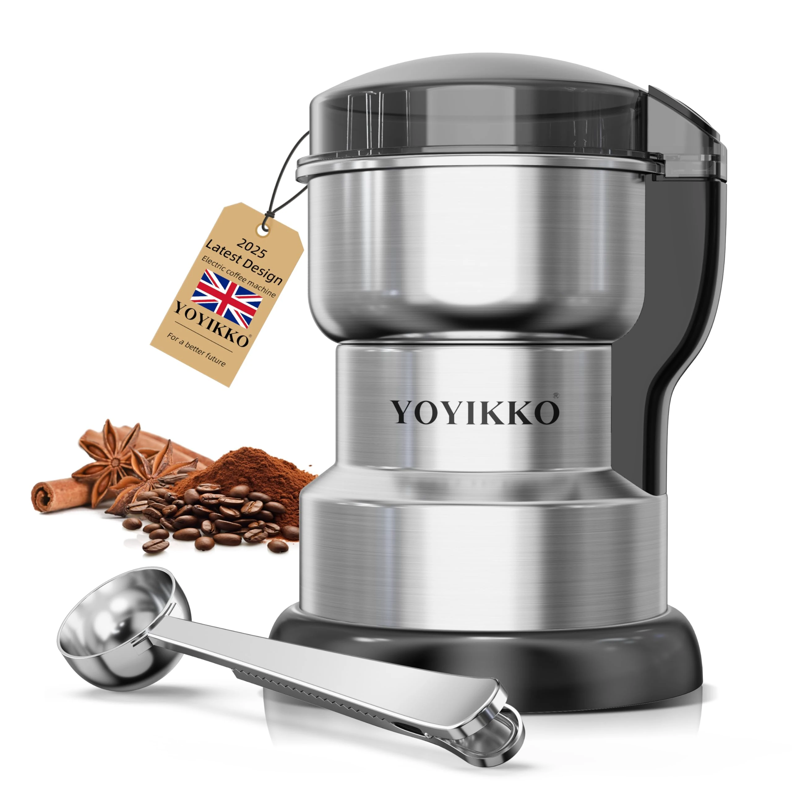 Electric Coffee Grinder 300W, Adjustable Grind, Espresso/Drip/Pour. Coffee Grinder for Coffee, Spices, and Other Foods (silvery-88)