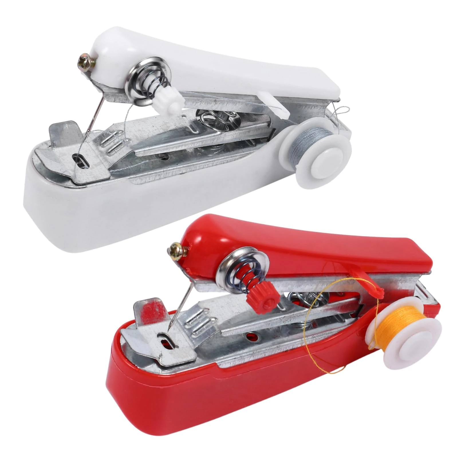 Gogogmee 2Pcs Mini Manual Sewing Machine Portable Handheld Stitching Tool for Fabrics Clothing Silk Wool Jeans Travel Use