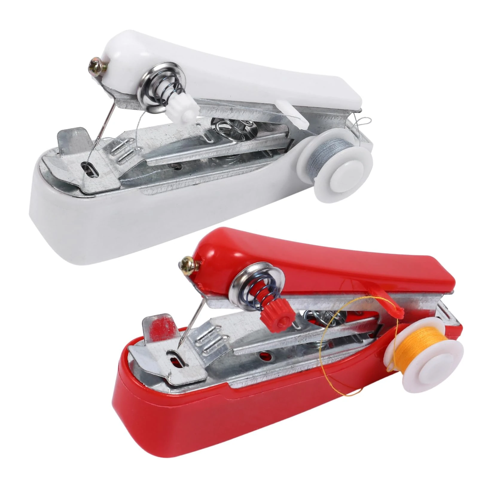 DECORNIJIA 2Pcs Portable Mini Sewing Machine Handheld Manual Cordless for DIY Clothes Curtains Travel Compact Lightweight Gift for Mothers Teens Friends