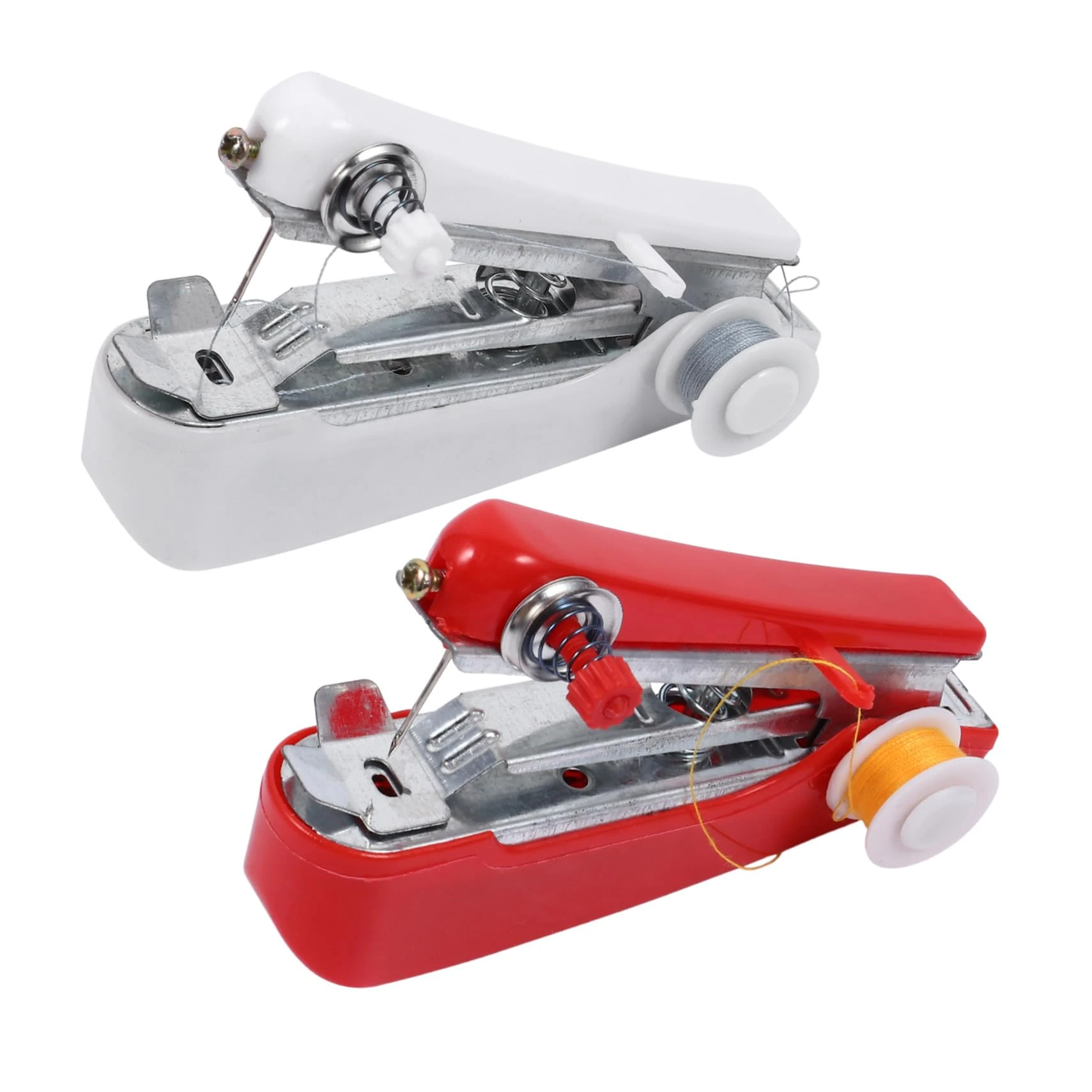 EPIGEIST 2Pcs Portable Mini Handheld Sewing Machine Cordless Manual Stitcher for Clothing Repairs Suitable for Silk Jeans Wool Curtains Handy Red and White